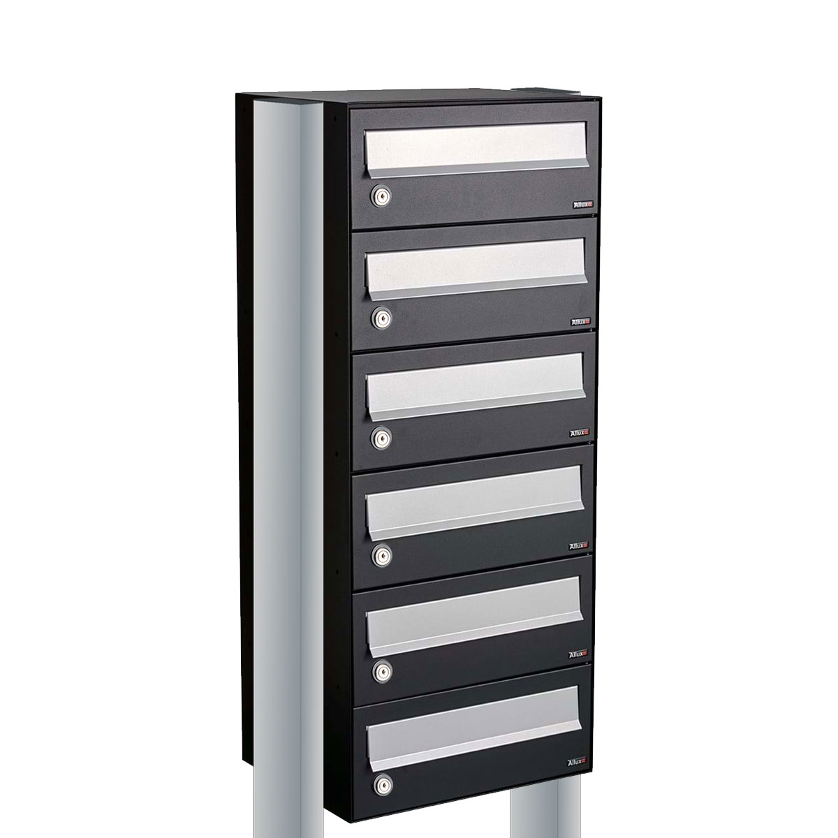 Postkastunit Hive set Zwart 1-breed x 6-hoog met statief - 40030070_1x6s - Deurbeslag-en-meer.nl