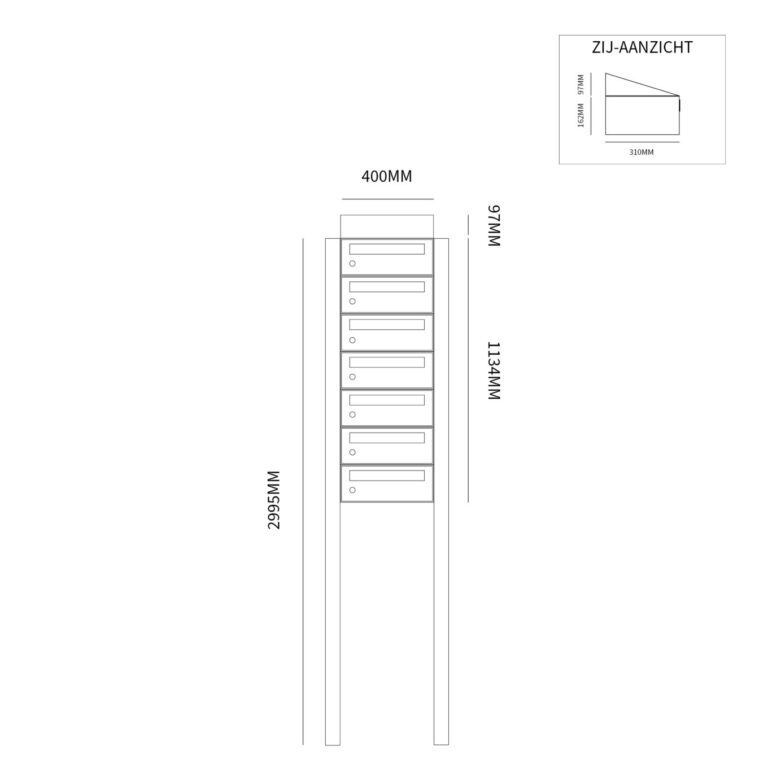 Postkastunit Hive set Zwart 1-breed x 7-hoog met dak en statief - 40030070_1x7ds - Deurbeslag-en-meer.nl