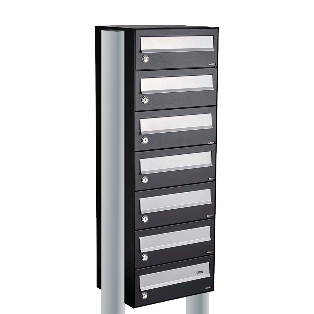 Postkastunit Hive set Zwart 1-breed x 7-hoog met statief - 40030070_1x7s - Deurbeslag-en-meer.nl