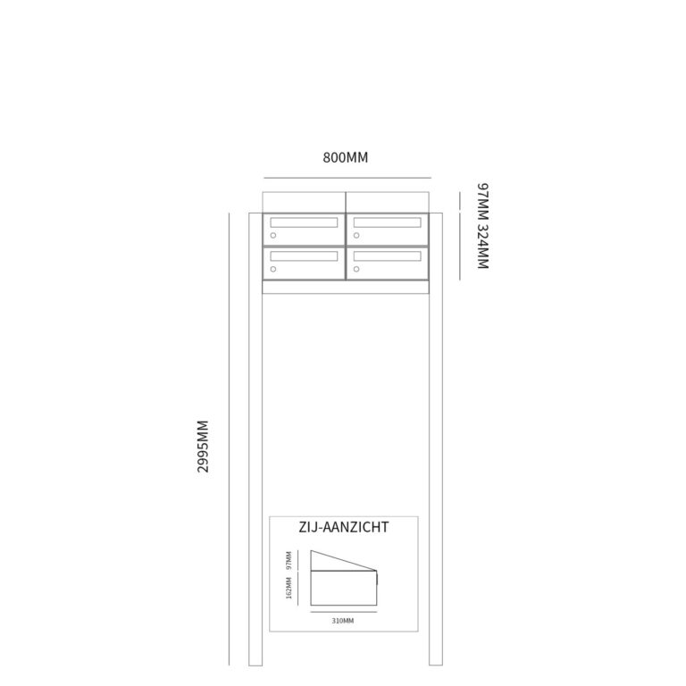 Postkastunit Hive set Zwart 2-breed x 2-hoog met dak en statief - 40030070_2x2ds - Deurbeslag-en-meer.nl