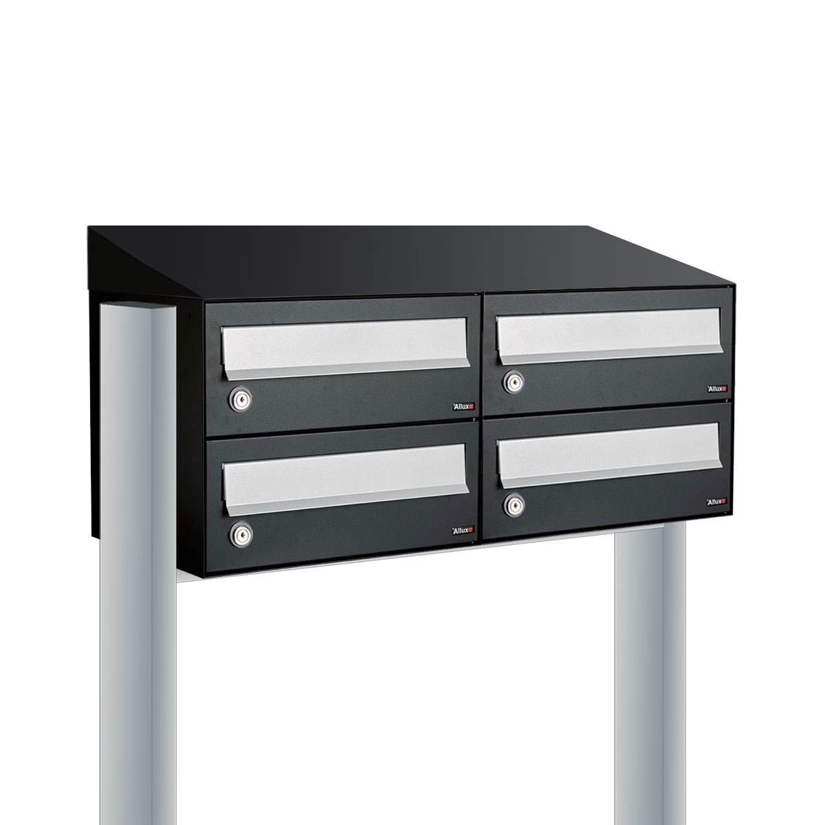 Postkastunit Hive set Zwart 2-breed x 2-hoog met dak en statief - 40030070_2x2ds - Deurbeslag-en-meer.nl