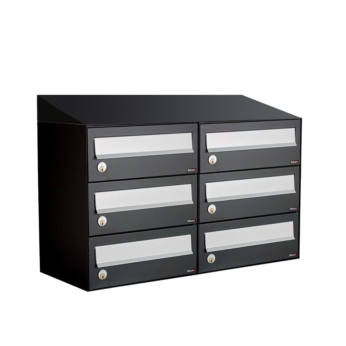 Postkastunit Hive set Zwart 2-breed x 3-hoog met dak - 40030070_2x3d - Deurbeslag-en-meer.nl