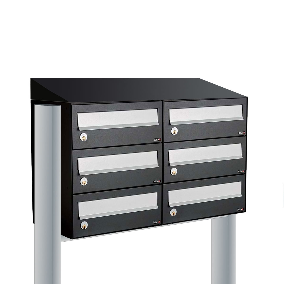 Postkastunit Hive set Zwart 2-breed x 3-hoog met dak en statief - 40030070_2x3ds - Deurbeslag-en-meer.nl