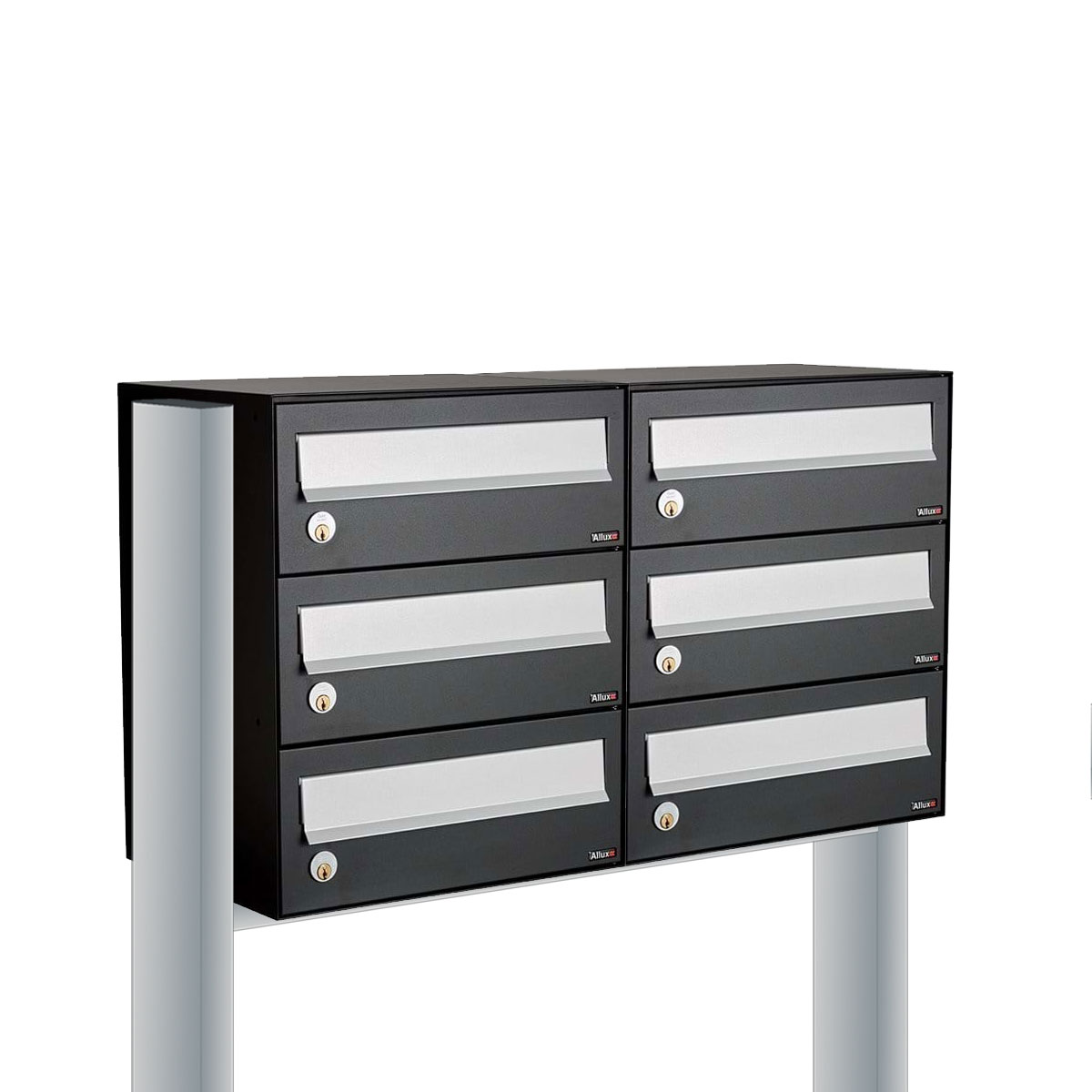 Postkastunit Hive set Zwart 2-breed x 3-hoog met statief - 40030070_2x3s - Deurbeslag-en-meer.nl