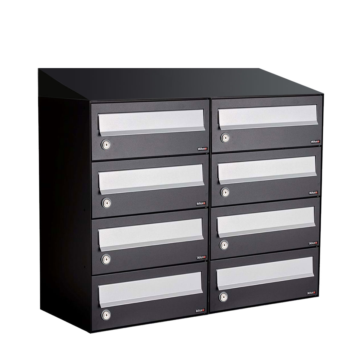 Postkastunit Hive set Zwart 2-breed x 4-hoog met dak - 40030070_2x4d - Deurbeslag-en-meer.nl