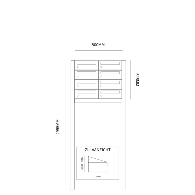 Postkastunit Hive set Zwart 2-breed x 4-hoog met statief - 40030070_2x4s - Deurbeslag-en-meer.nl