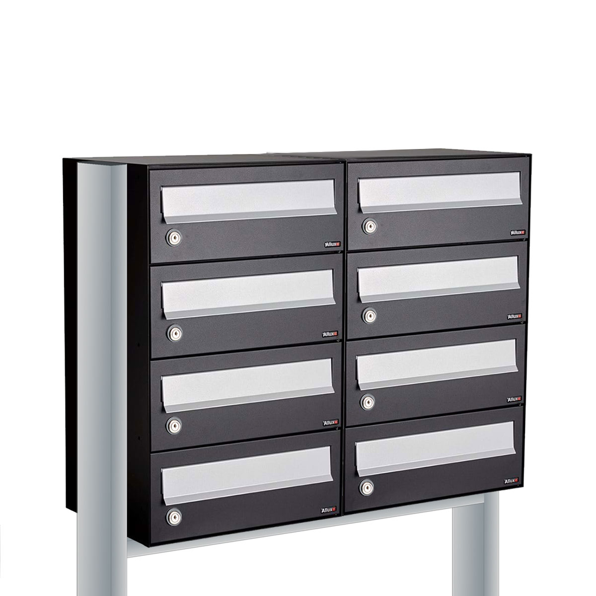 Postkastunit Hive set Zwart 2-breed x 4-hoog met statief - 40030070_2x4s - Deurbeslag-en-meer.nl