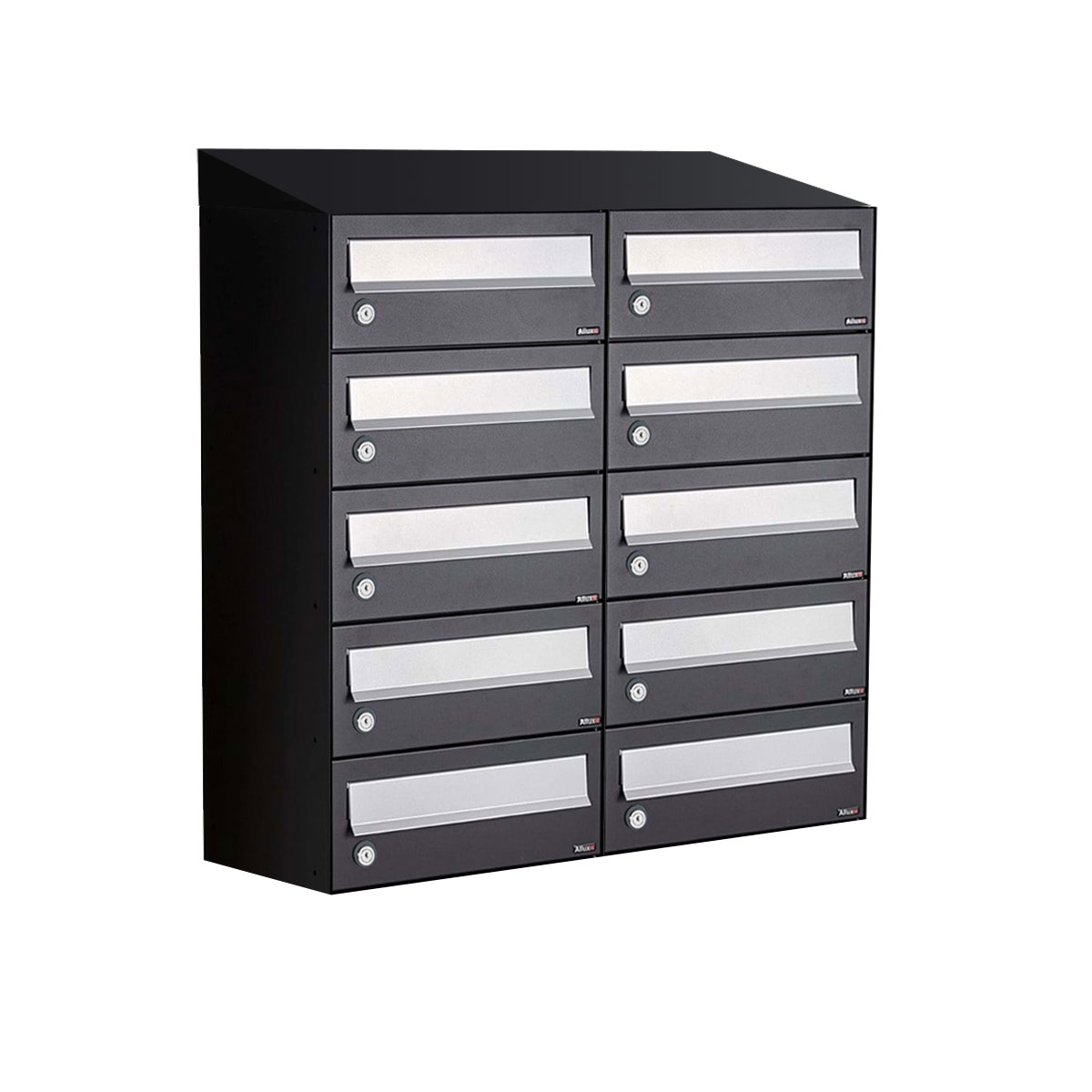 Postkastunit Hive set Zwart 2-breed x 5-hoog met dak - 40030070_2x5d - Deurbeslag-en-meer.nl