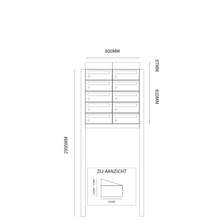 Postkastunit Hive set Zwart 2-breed x 5-hoog met dak en statief - 40030070_2x5ds - Deurbeslag-en-meer.nl