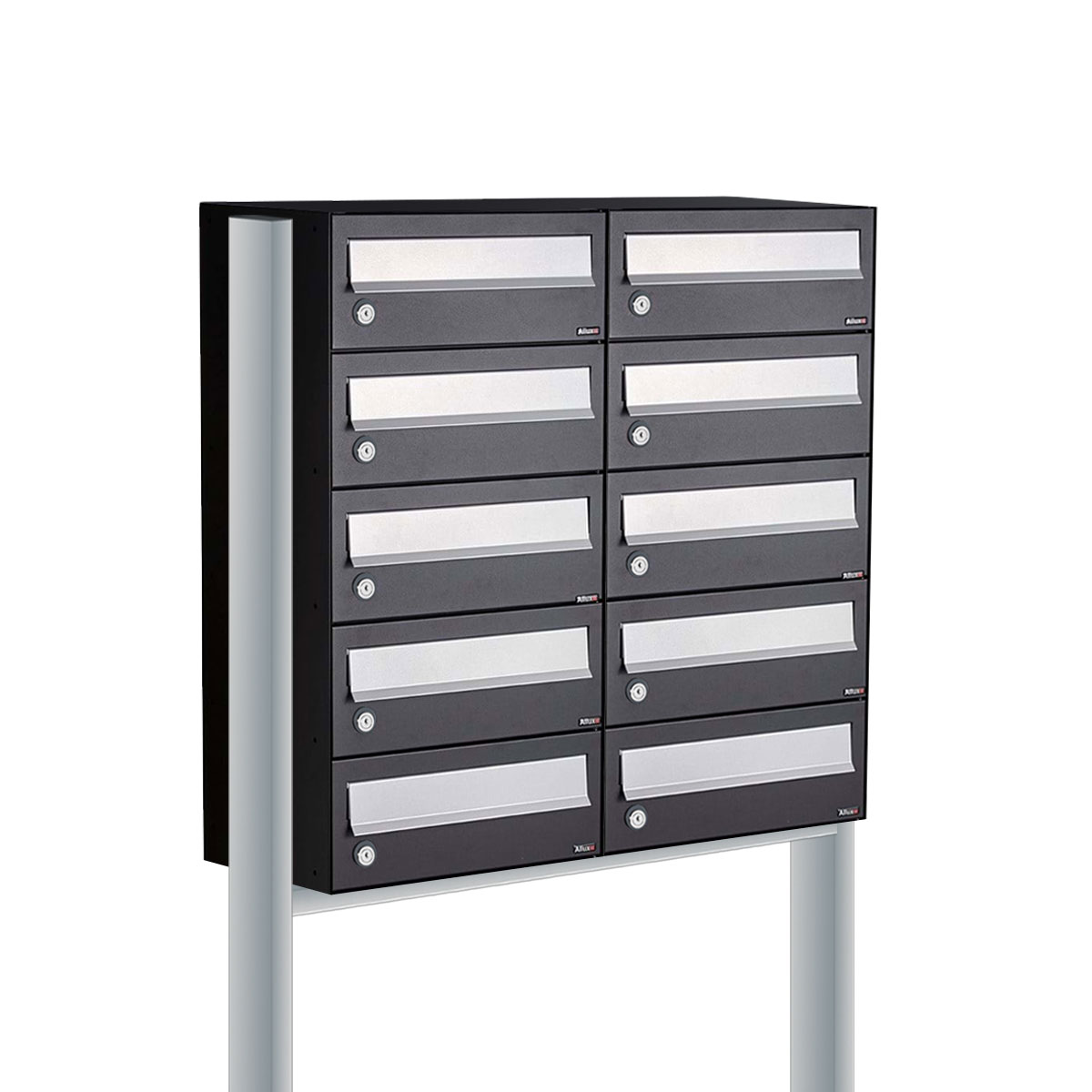 Postkastunit Hive set Zwart 2-breed x 5-hoog met statief - 40030070_2x5s - Deurbeslag-en-meer.nl