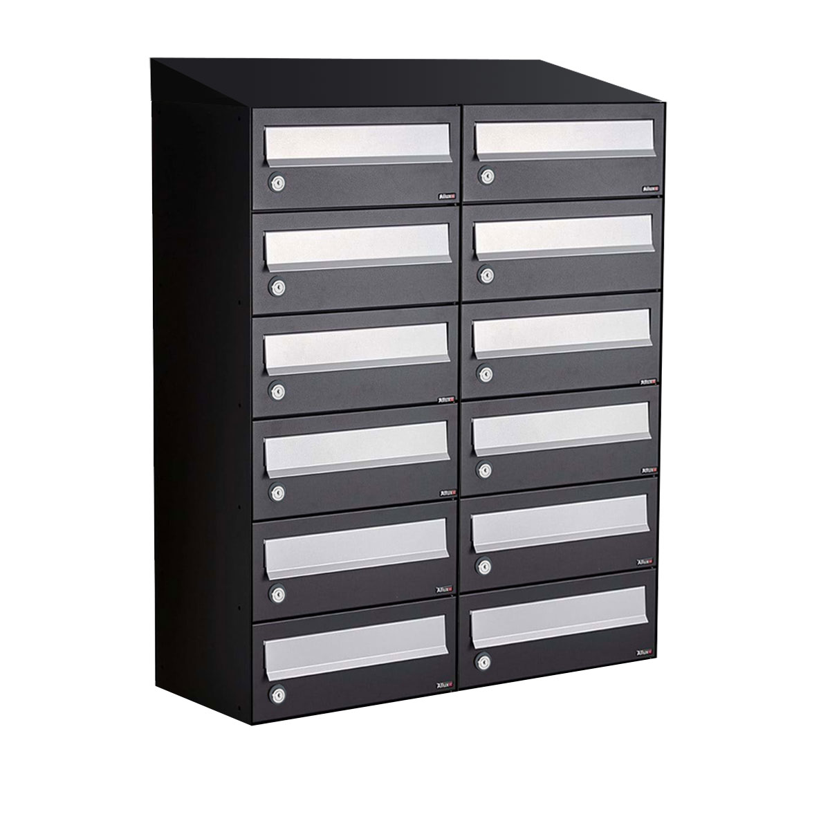 Postkastunit Hive set Zwart 2-breed x 6-hoog met dak - 40030070_2x6d - Deurbeslag-en-meer.nl