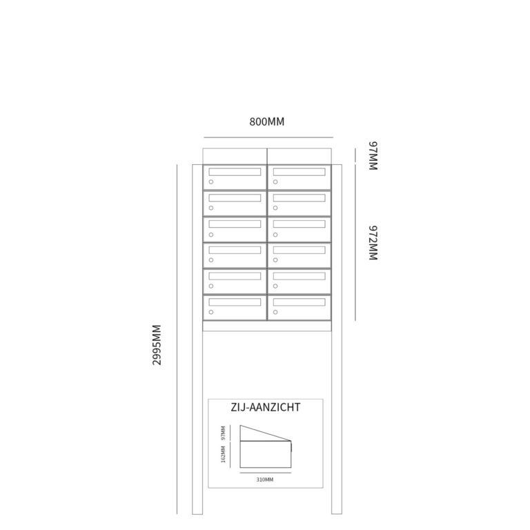 Postkastunit Hive set Zwart 2-breed x 6-hoog met dak en statief - 40030070_2x6ds - Deurbeslag-en-meer.nl