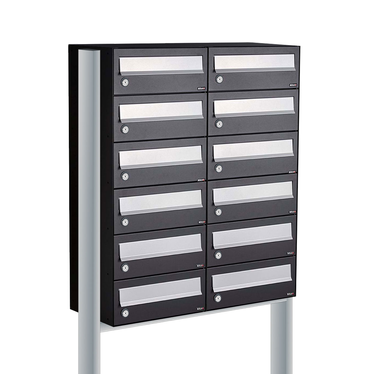 Postkastunit Hive set Zwart 2-breed x 6-hoog met statief - 40030070_2x6s - Deurbeslag-en-meer.nl