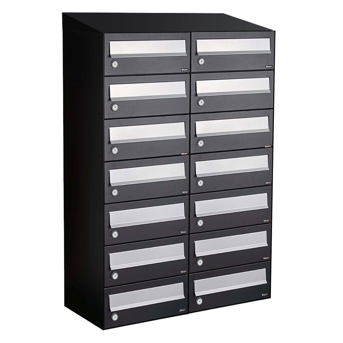 Postkastunit Hive set Zwart 2-breed x 7-hoog met dak - 40030070_2x7d - Deurbeslag-en-meer.nl