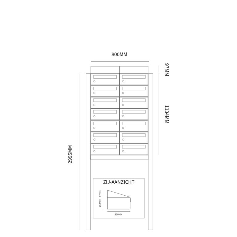 Postkastunit Hive set Zwart 2-breed x 7-hoog met dak en statief - 40030070_2x7ds - Deurbeslag-en-meer.nl