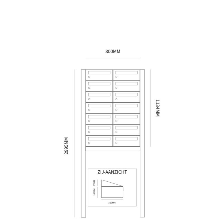 Postkastunit Hive set Zwart 2-breed x 7-hoog met statief - 40030070_2x7s - Deurbeslag-en-meer.nl