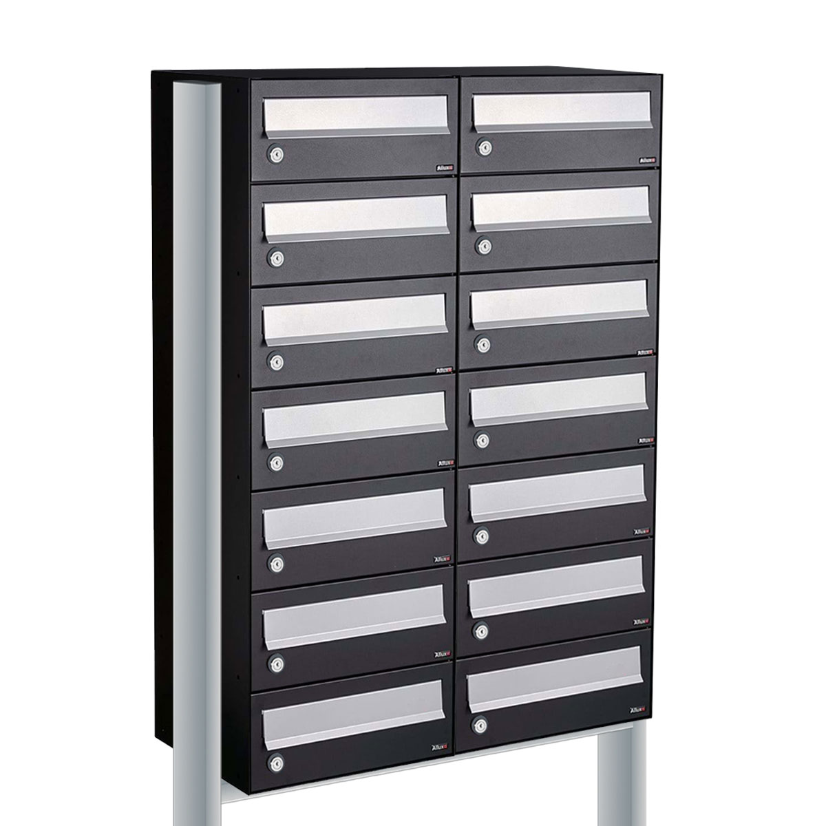 Postkastunit Hive set Zwart 2-breed x 7-hoog met statief - 40030070_2x7s - Deurbeslag-en-meer.nl