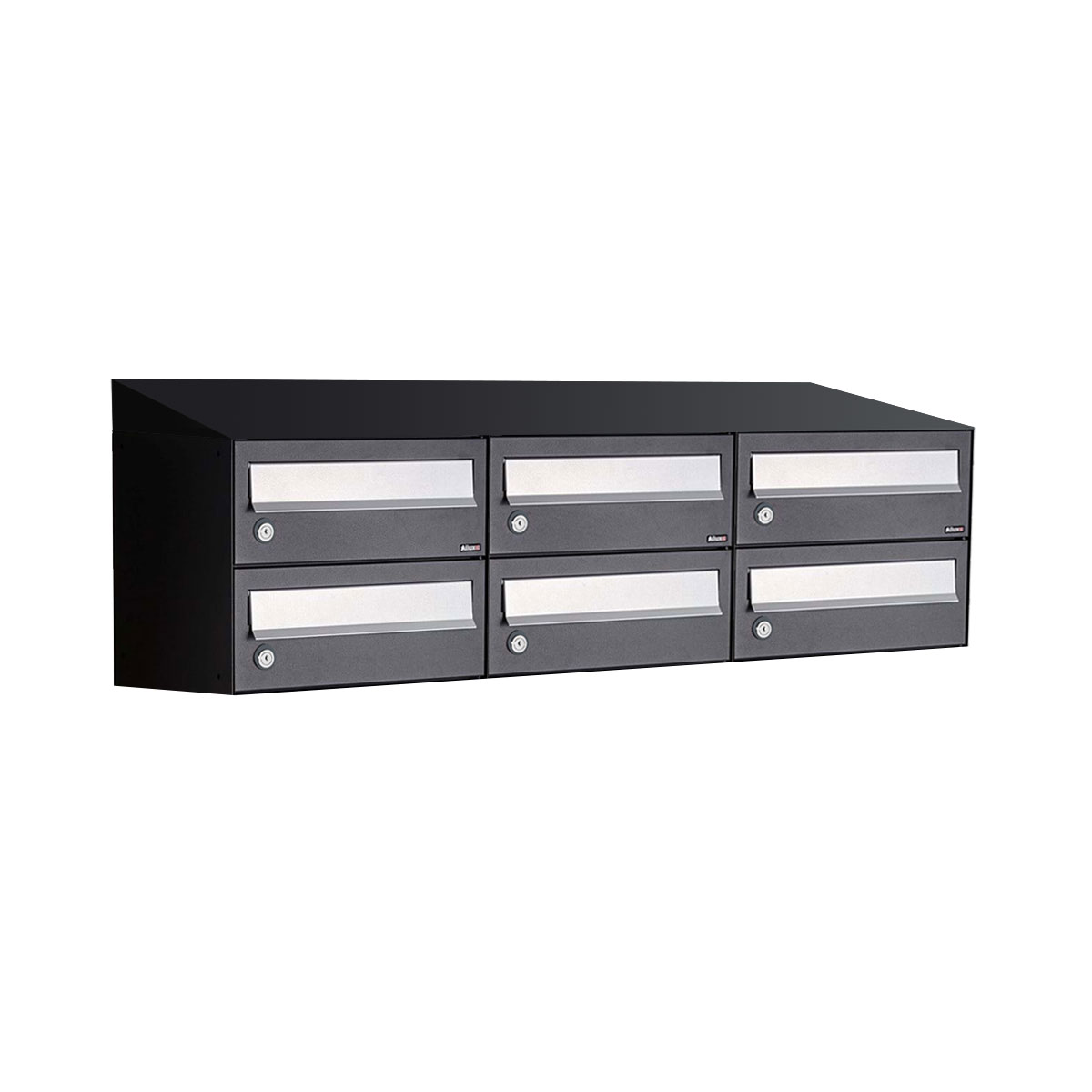 Postkastunit Hive set Zwart 3-breed x 2-hoog met dak - 40030070_3x2d - Deurbeslag-en-meer.nl