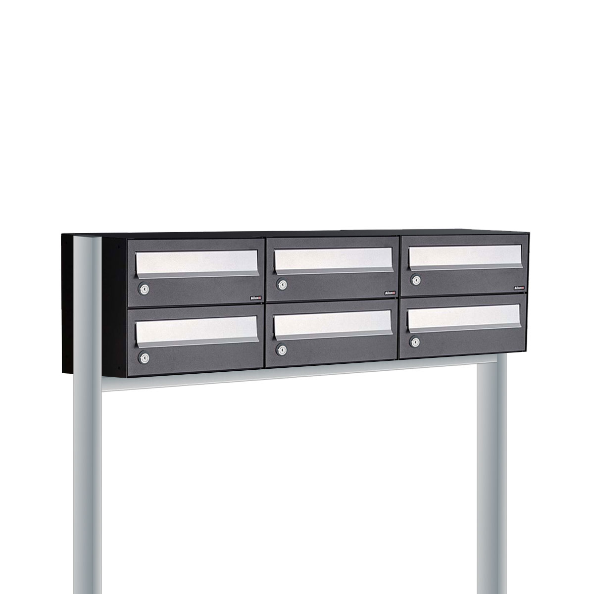 Postkastunit Hive set Zwart 3-breed x 2-hoog met statief - 40030070_3x2s - Deurbeslag-en-meer.nl