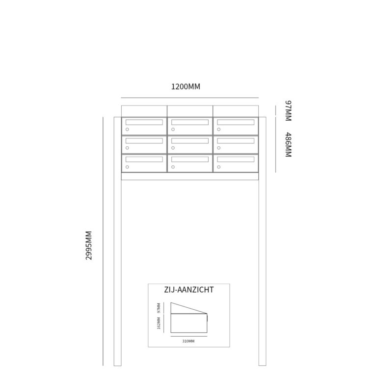 Postkastunit Hive set Zwart 3-breed x 3-hoog met dak en statief - 40030070_3x3ds - Deurbeslag-en-meer.nl