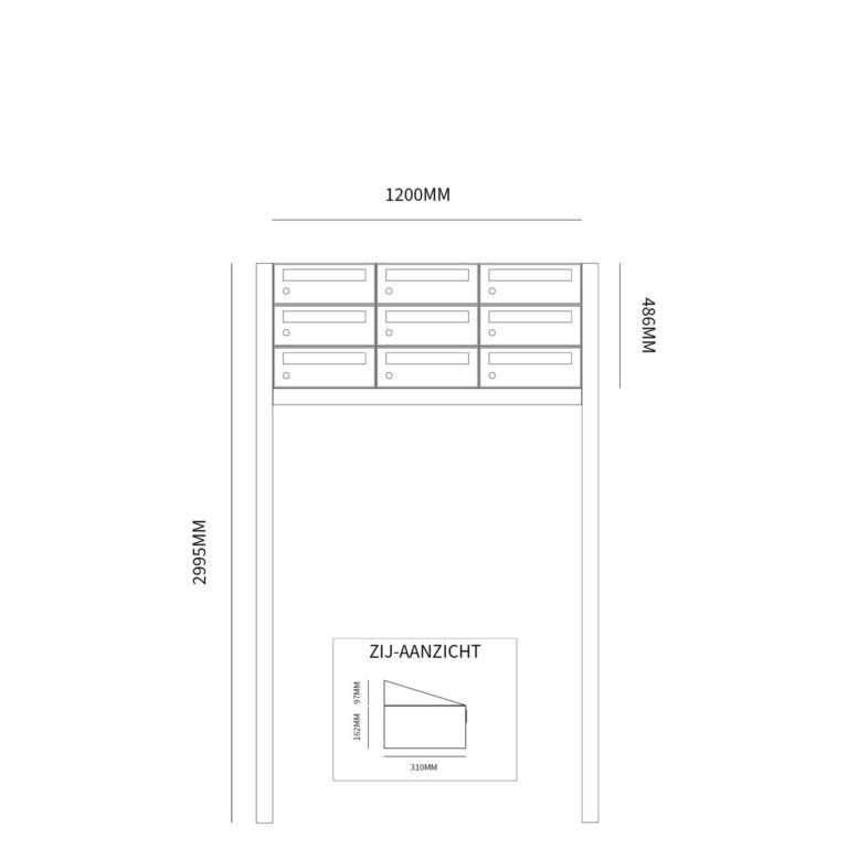 Postkastunit Hive set Zwart 3-breed x 3-hoog met statief - 40030070_3x3s - Deurbeslag-en-meer.nl