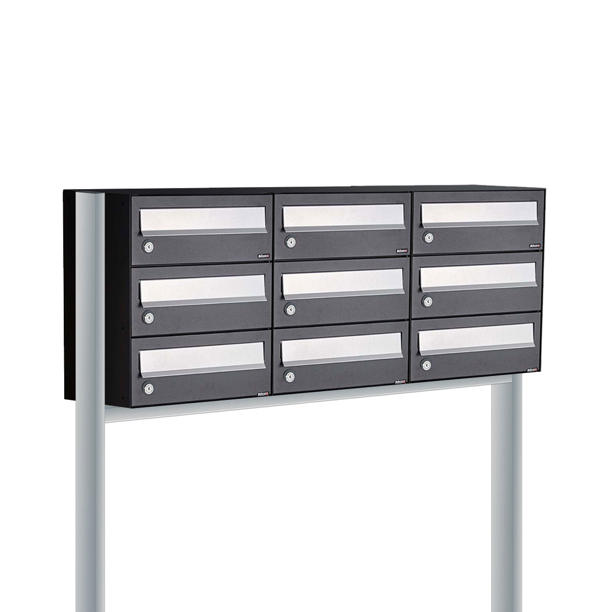 Postkastunit Hive set Zwart 3-breed x 3-hoog met statief - 40030070_3x3s - Deurbeslag-en-meer.nl