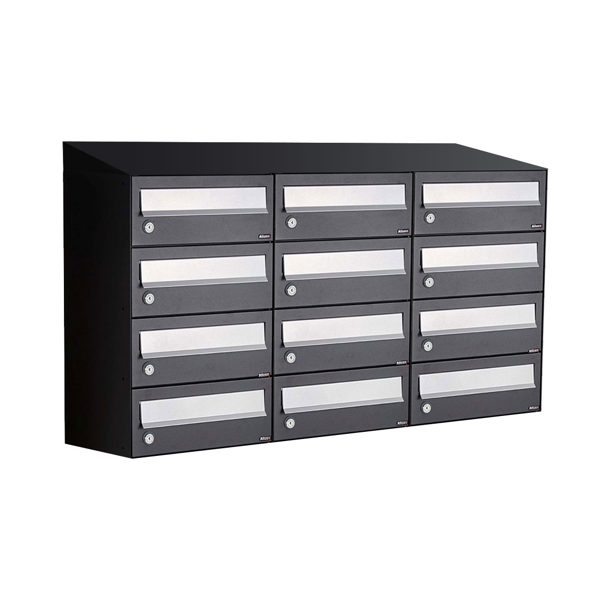 Postkastunit Hive set Zwart 3-breed x 4-hoog met dak - 40030070_3x4d - Deurbeslag-en-meer.nl