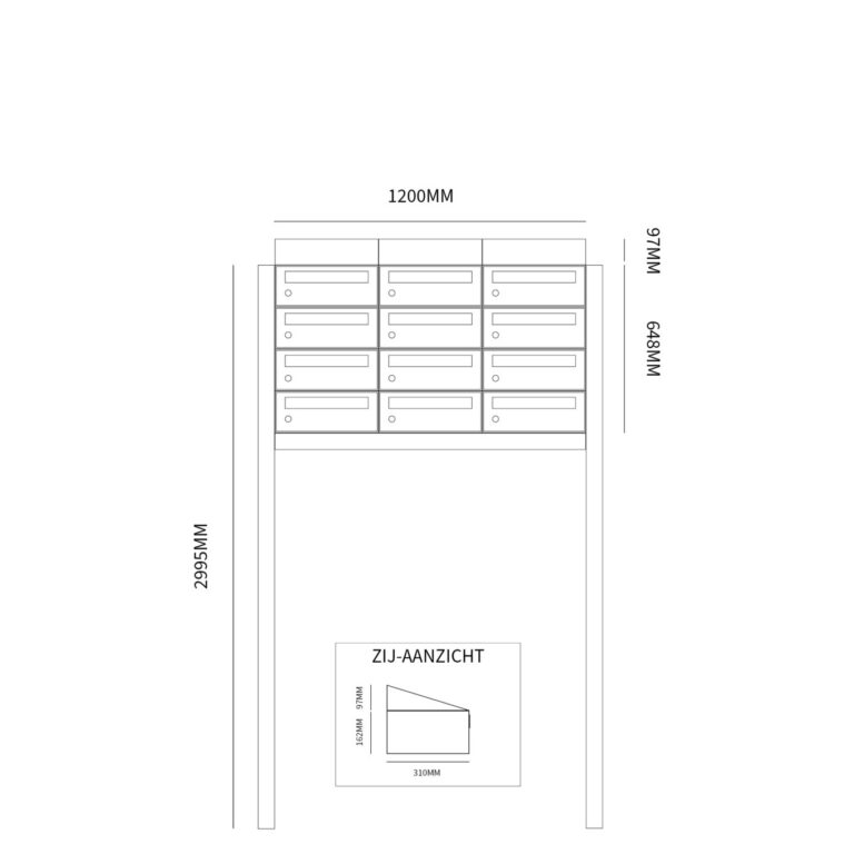 Postkastunit Hive set Zwart 3-breed x 4-hoog met dak en statief - 40030070_3x4ds - Deurbeslag-en-meer.nl