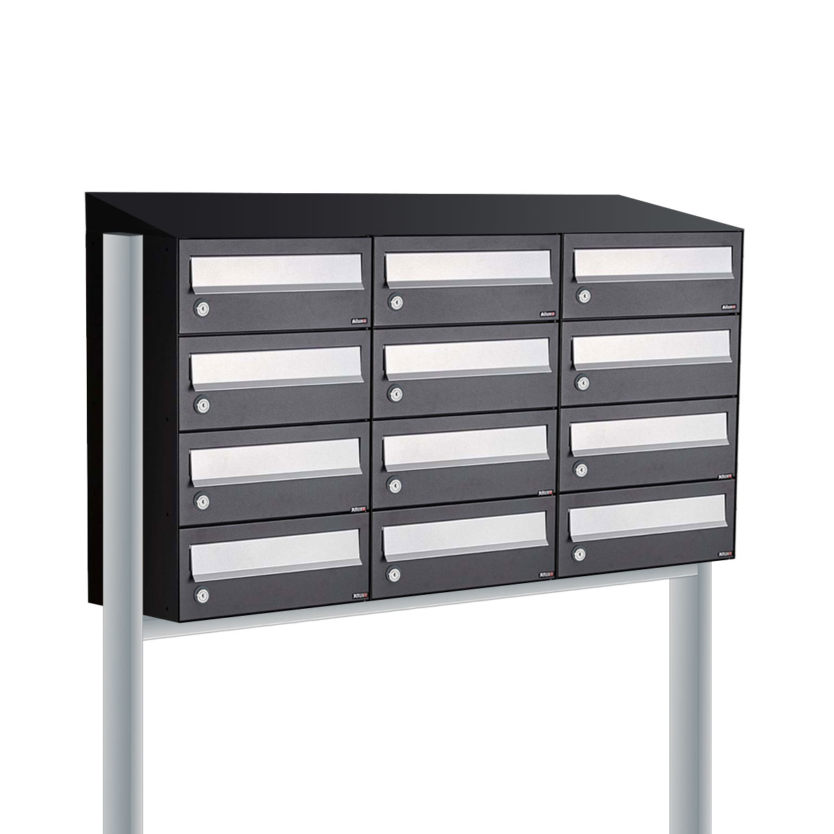 Postkastunit Hive set Zwart 3-breed x 4-hoog met dak en statief - 40030070_3x4ds - Deurbeslag-en-meer.nl