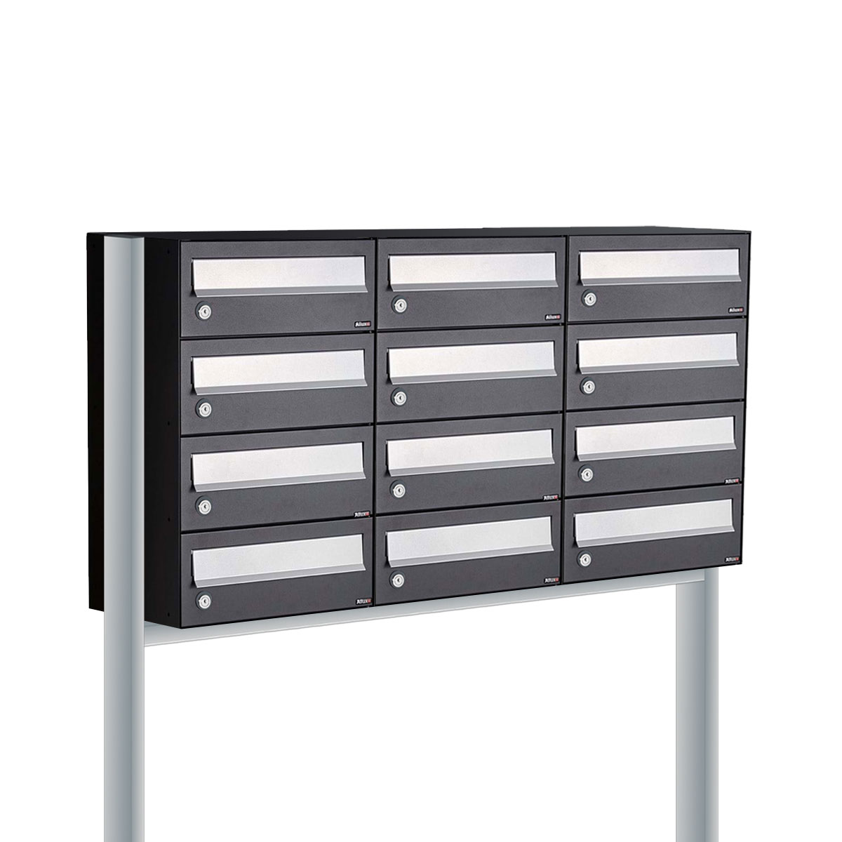 Postkastunit Hive set Zwart 3-breed x 4-hoog met statief - 40030070_3x4s - Deurbeslag-en-meer.nl