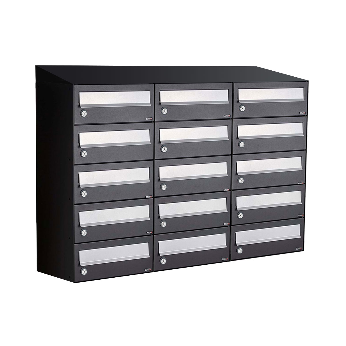 Postkastunit Hive set Zwart 3-breed x 5-hoog met dak - 40030070_3x5d - Deurbeslag-en-meer.nl