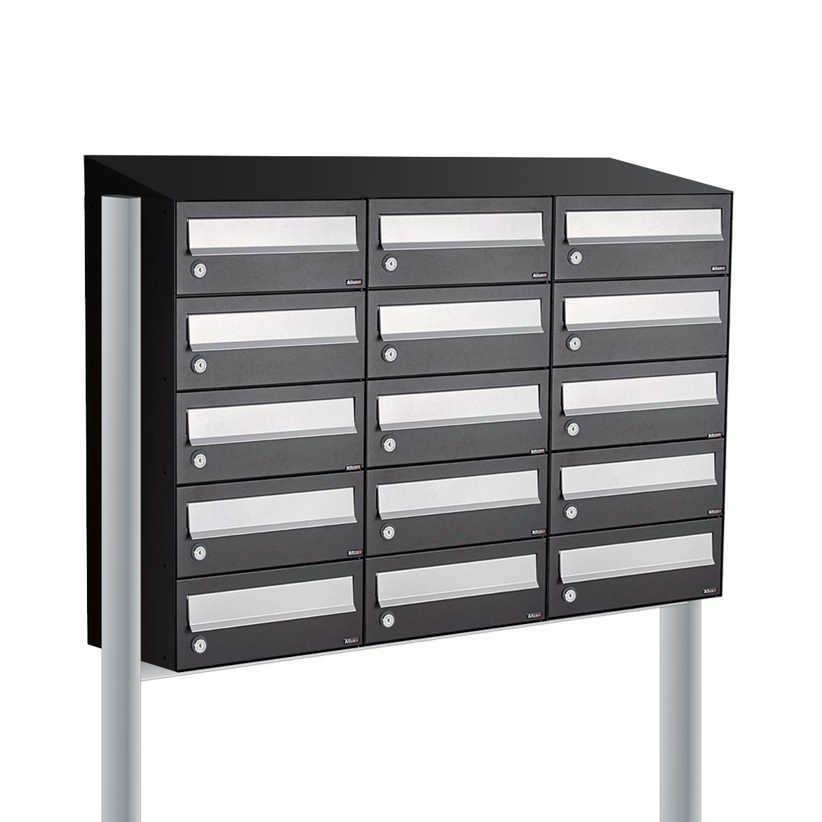 Postkastunit Hive set Zwart 3-breed x 5-hoog met dak en statief - 40030070_3x5ds - Deurbeslag-en-meer.nl