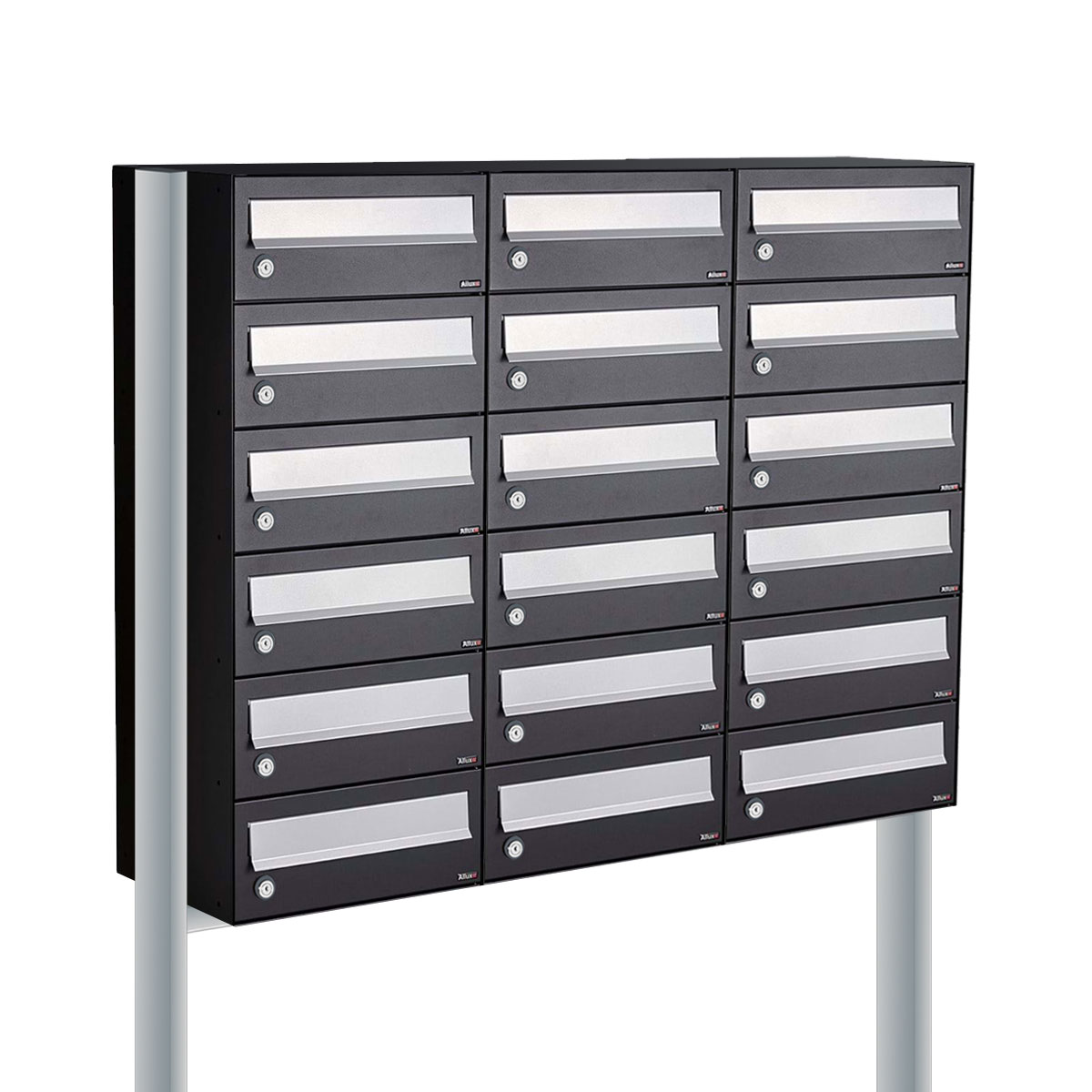 Postkastunit Hive set Zwart 3-breed x 6-hoog met statief - 40030070_3x6s - Deurbeslag-en-meer.nl