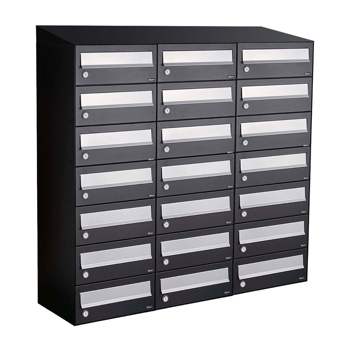 Postkastunit Hive set Zwart 3-breed x 7-hoog met dak - 40030070_3x7d - Deurbeslag-en-meer.nl