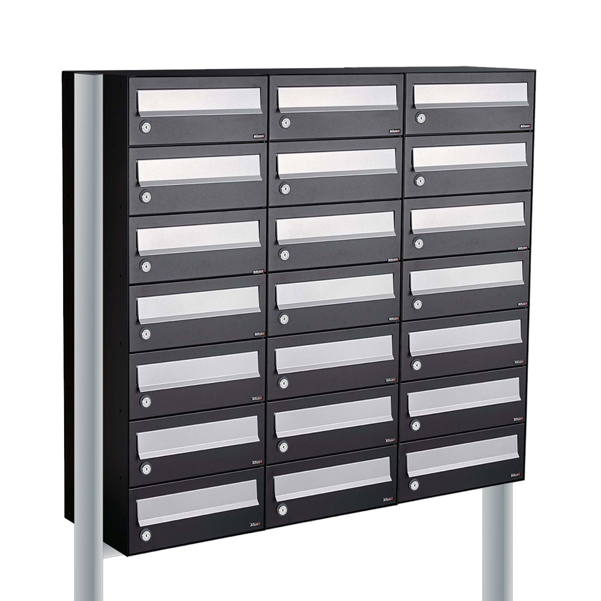 Postkastunit Hive set Zwart 3-breed x 7-hoog met statief - 40030070_3x7s - Deurbeslag-en-meer.nl