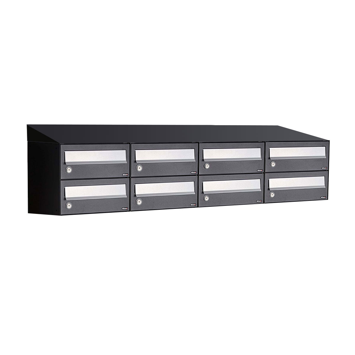 Postkastunit Hive set Zwart 4-breed x 2-hoog met dak - 40030070_4x2d - Deurbeslag-en-meer.nl