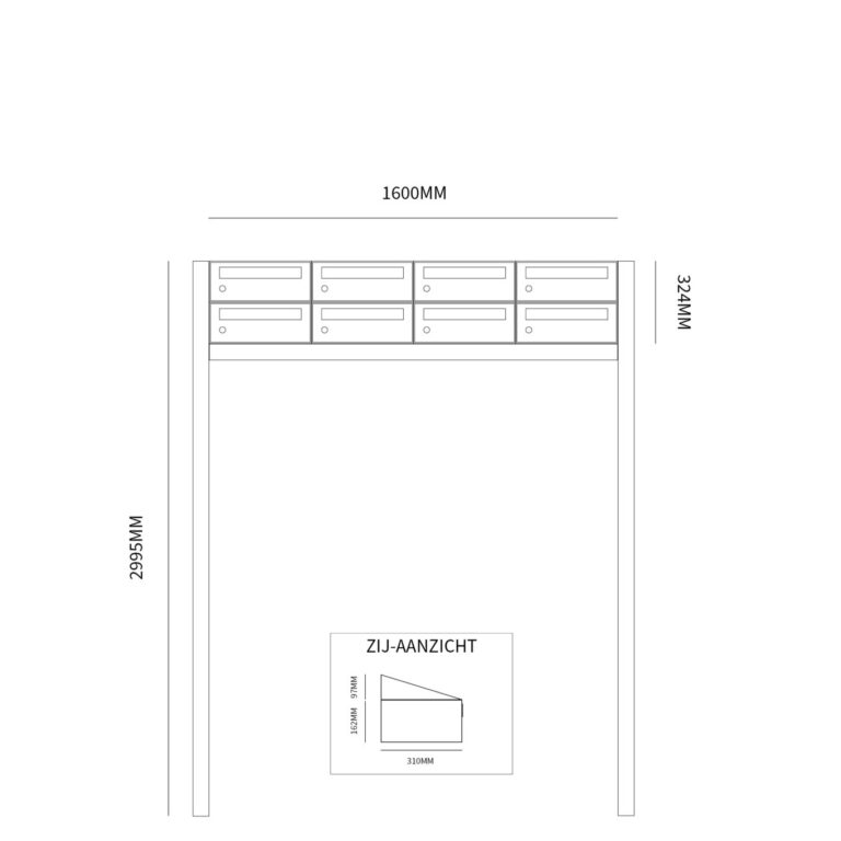 Postkastunit Hive set Zwart 4-breed x 2-hoog met statief - 40030070_4x2s - Deurbeslag-en-meer.nl