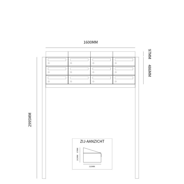 Postkastunit Hive set Zwart 4-breed x 3-hoog met dak en statief - 40030070_4x3ds - Deurbeslag-en-meer.nl