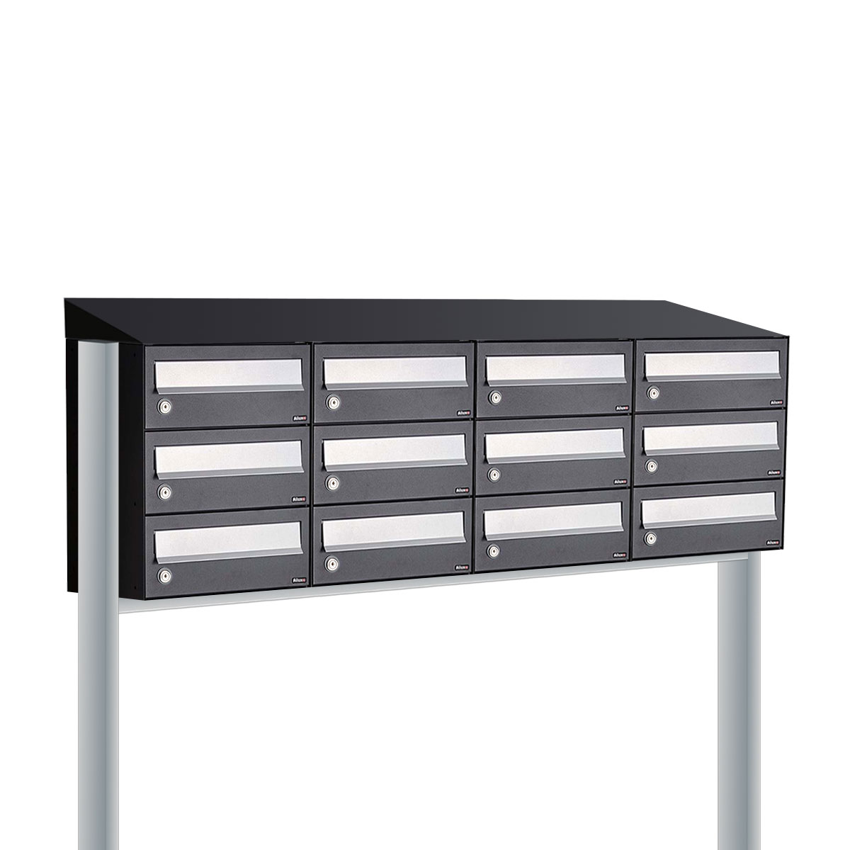 Postkastunit Hive set Zwart 4-breed x 3-hoog met dak en statief - 40030070_4x3ds - Deurbeslag-en-meer.nl