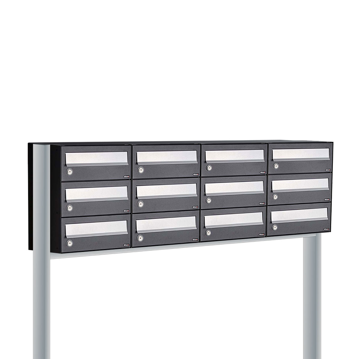 Postkastunit Hive set Zwart 4-breed x 3-hoog met statief - 40030070_4x3s - Deurbeslag-en-meer.nl