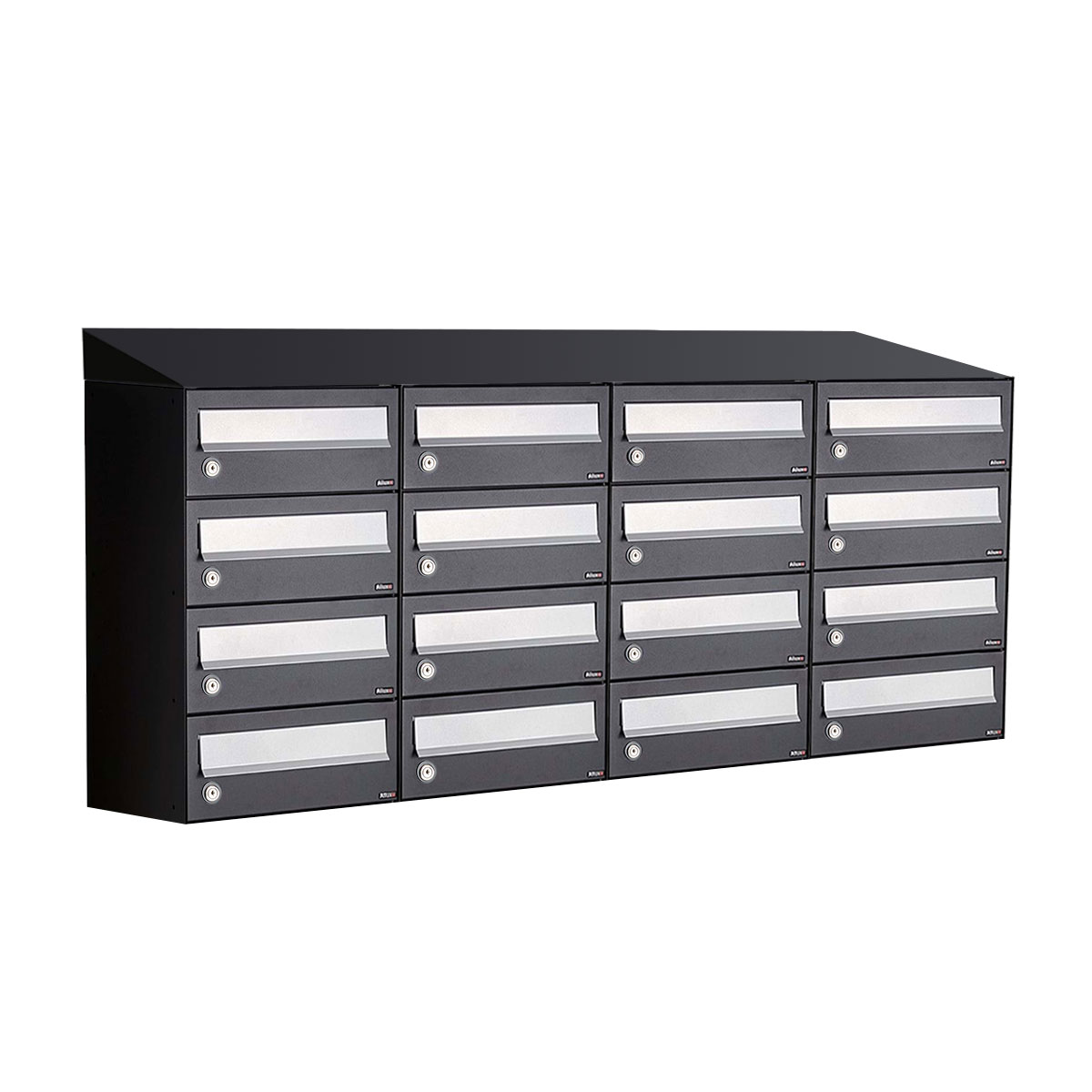 Postkastunit Hive set Zwart 4-breed x 4-hoog met dak - 40030070_4x4d - Deurbeslag-en-meer.nl