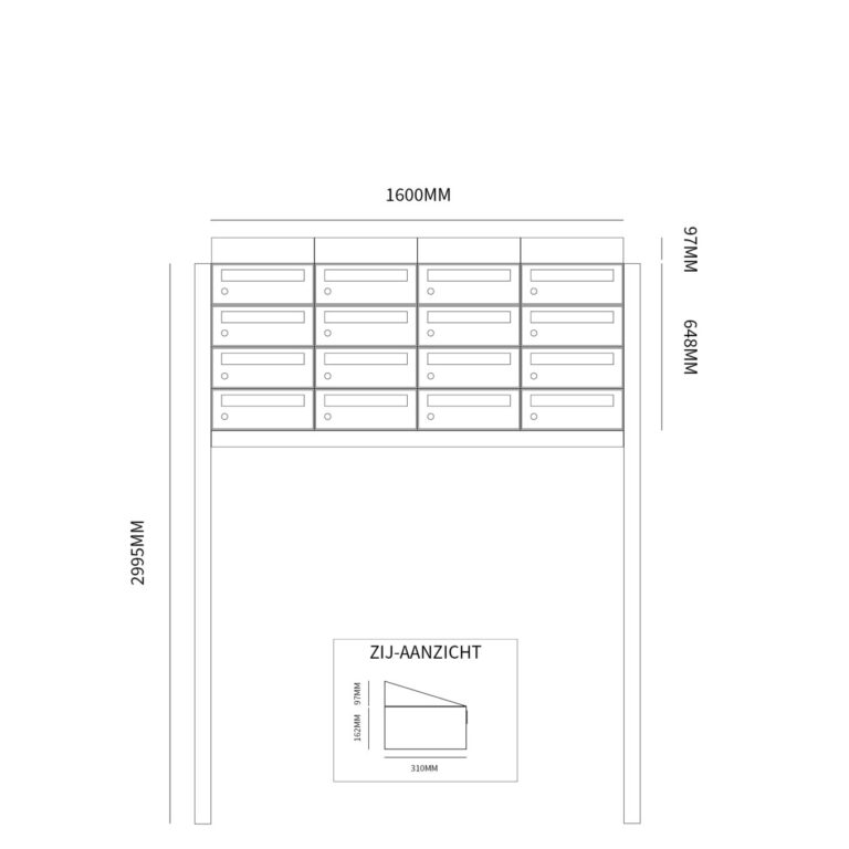 Postkastunit Hive set Zwart 4-breed x 4-hoog met dak en statief - 40030070_4x4ds - Deurbeslag-en-meer.nl