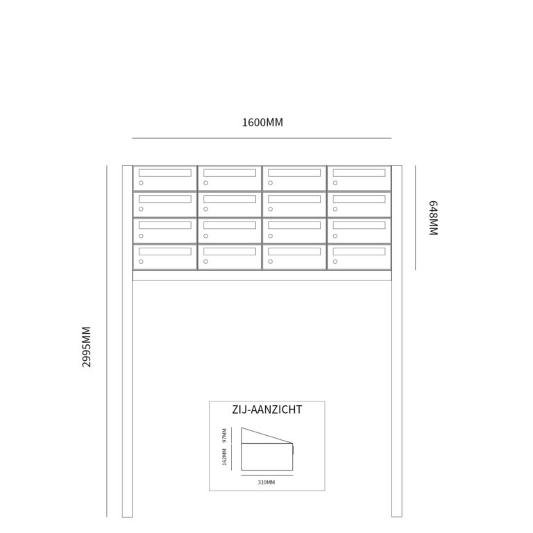 Postkastunit Hive set Zwart 4-breed x 4-hoog met statief - 40030070_4x4s - Deurbeslag-en-meer.nl