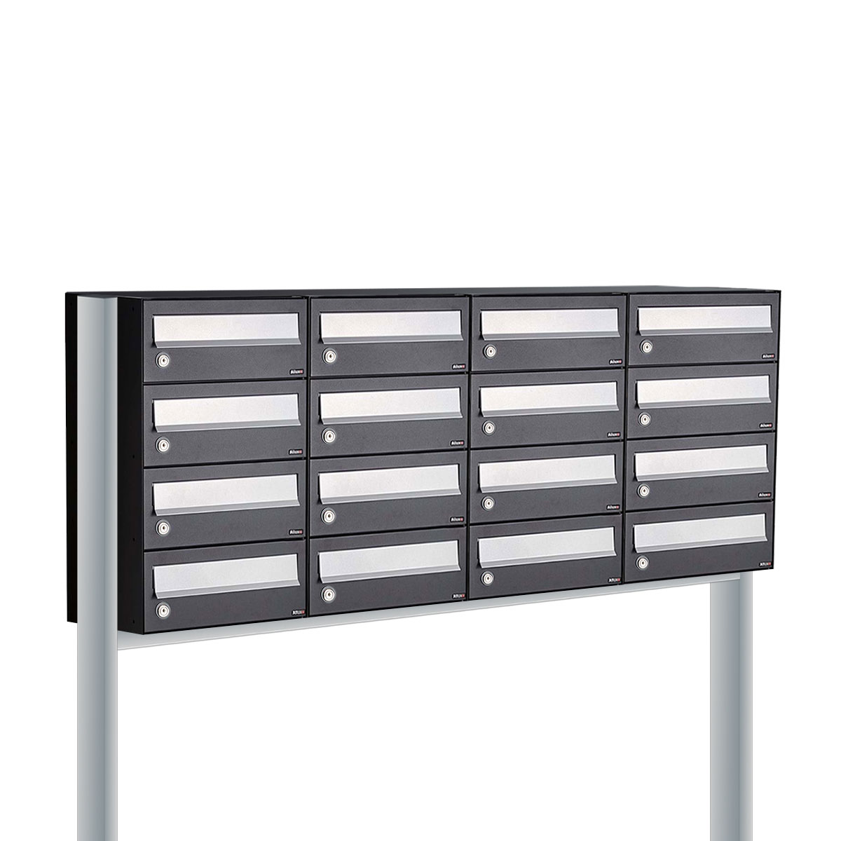 Postkastunit Hive set Zwart 4-breed x 4-hoog met statief - 40030070_4x4s - Deurbeslag-en-meer.nl