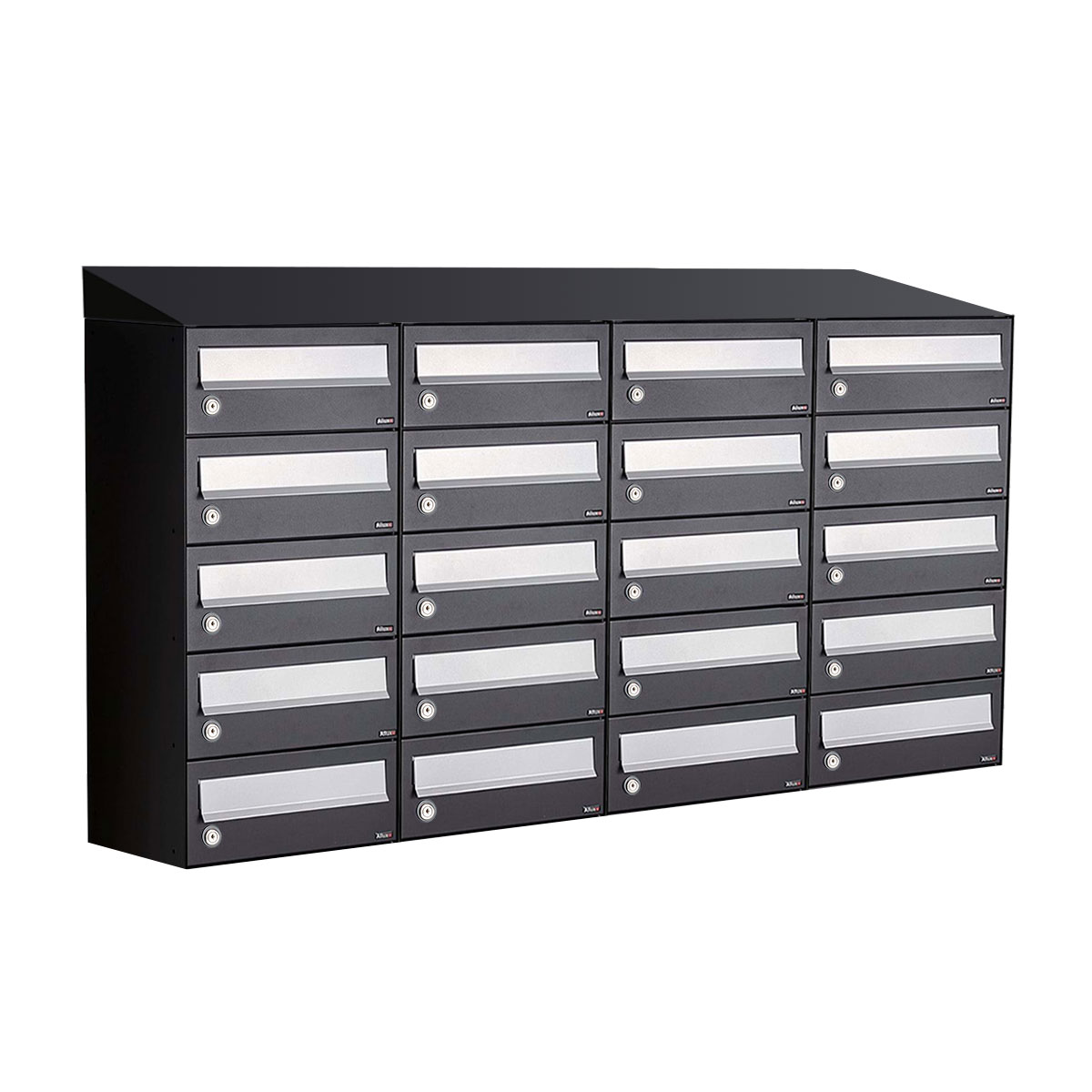 Postkastunit Hive set Zwart 4-breed x 5-hoog met dak - 40030070_4x5d - Deurbeslag-en-meer.nl