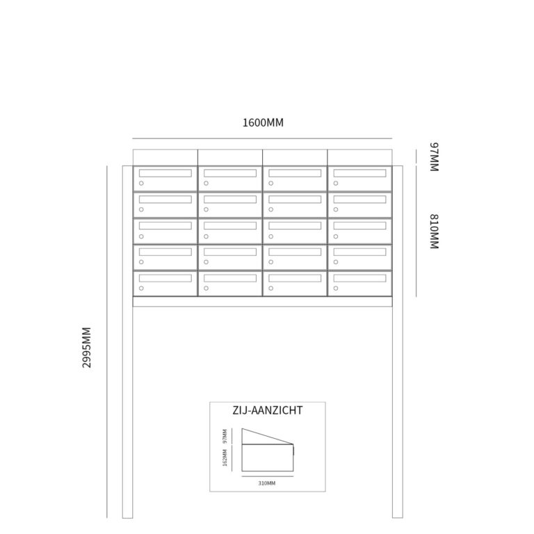 Postkastunit Hive set Zwart 4-breed x 5-hoog met dak en statief - 40030070_4x5ds - Deurbeslag-en-meer.nl