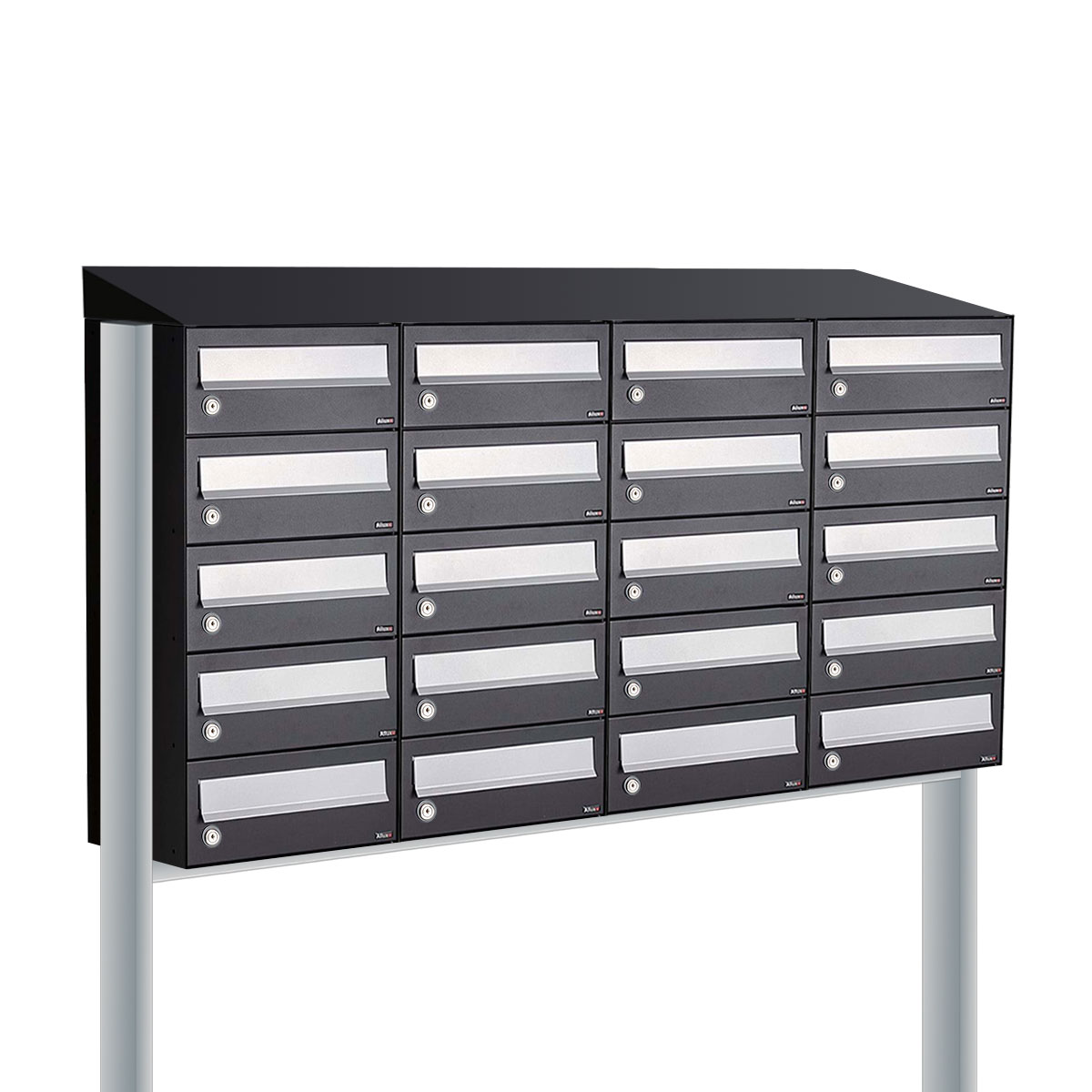 Postkastunit Hive set Zwart 4-breed x 5-hoog met dak en statief - 40030070_4x5ds - Deurbeslag-en-meer.nl