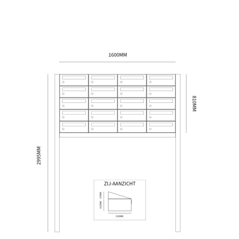 Postkastunit Hive set Zwart 4-breed x 5-hoog met statief - 40030070_4x5s - Deurbeslag-en-meer.nl