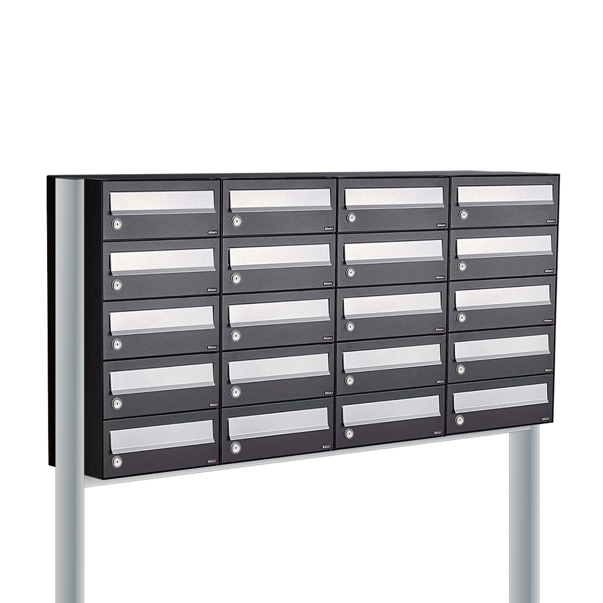 Postkastunit Hive set Zwart 4-breed x 5-hoog met statief - 40030070_4x5s - Deurbeslag-en-meer.nl