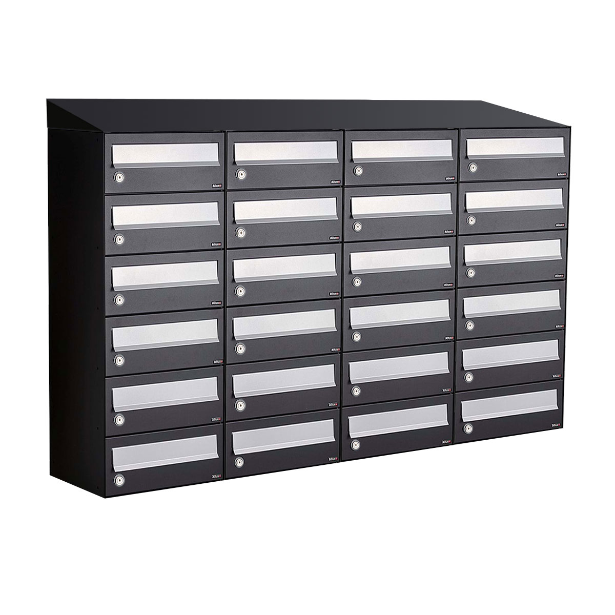 Postkastunit Hive set Zwart 4-breed x 6-hoog met dak - 40030070_4x6d - Deurbeslag-en-meer.nl